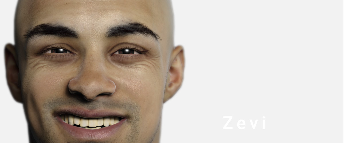 Zevi, a realistic, human avatar built from scans of real people.
